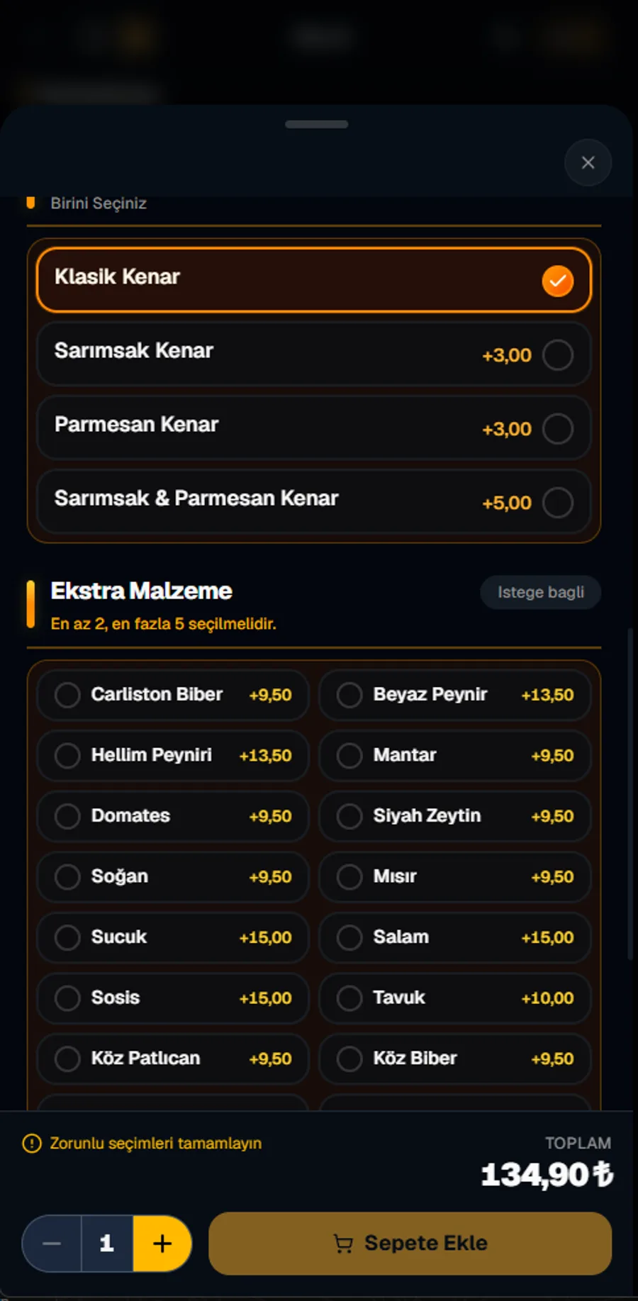 Zorunlu & Ekstra Seçenekler