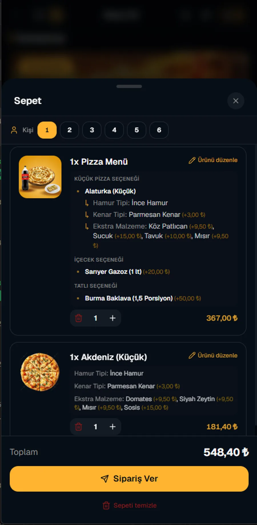 Kişi Bazlı Sepet